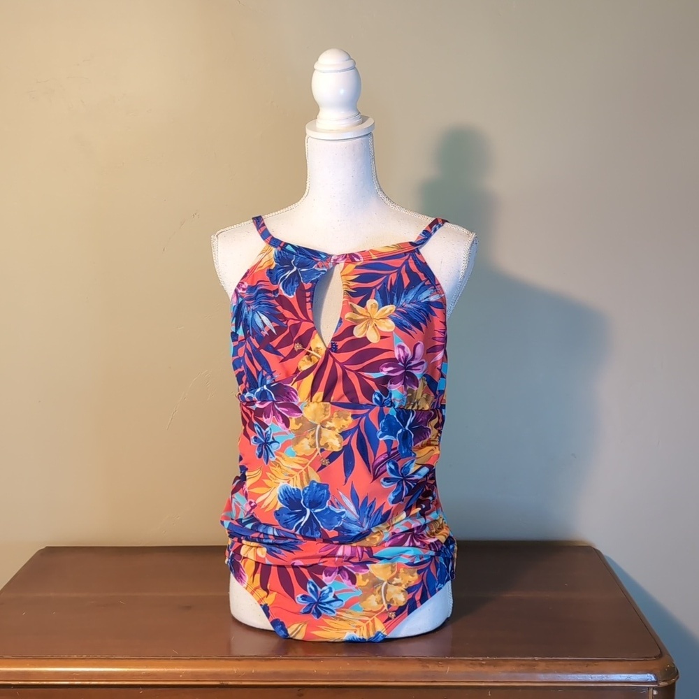 Kathy Ireland Halter One Piece Swim Suit Swimming Tummy Panel Sz 16